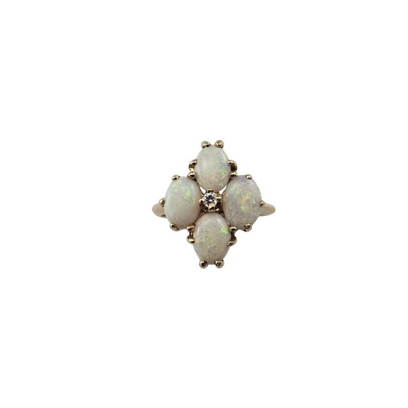 Vintage 14 Karat Yellow Gold Opal and Diamond Ring Size 5.75 #15210